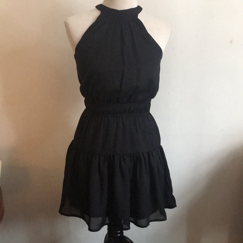 Japna Sheer Elegant Black Halter Dress: Size Small